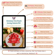 Christmas Tree Pouch Sewing Pattern for Bag Charm Tutorial Easy DIY Fabric Drawstring PDF