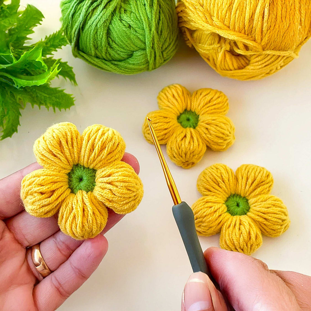 Crochet 3D Puffy Flower Pattern PDF, Textured Bloom Applique Tutorial - Hand Trendy