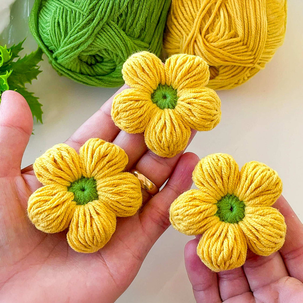 Crochet 3D Puffy Flower Pattern PDF, Textured Bloom Applique Tutorial - Hand Trendy