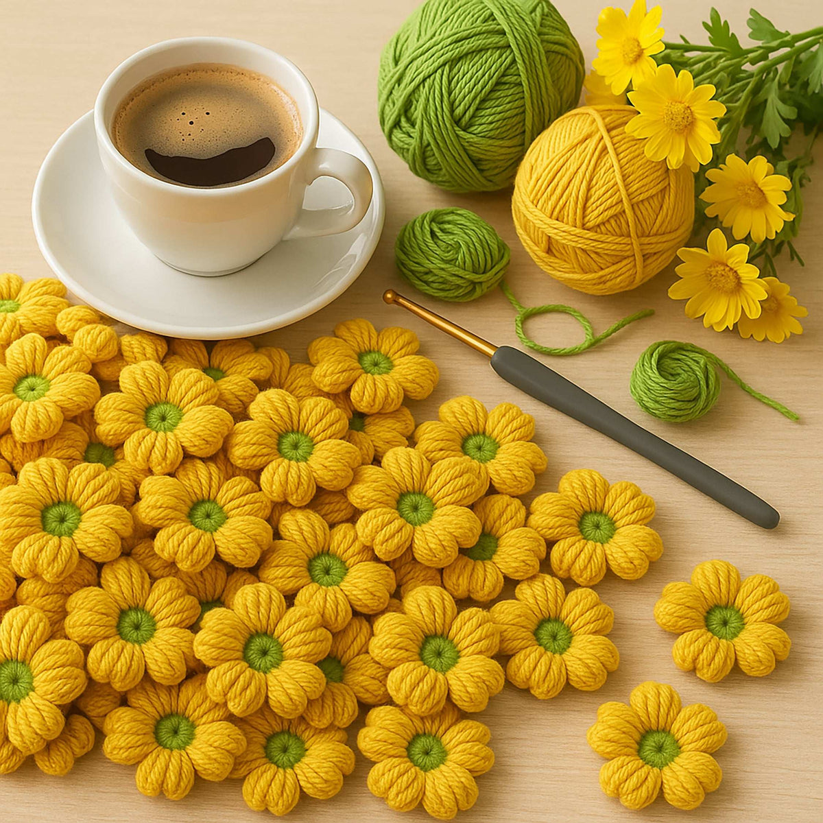 Crochet 3D Puffy Flower Pattern PDF, Textured Bloom Applique Tutorial - Hand Trendy