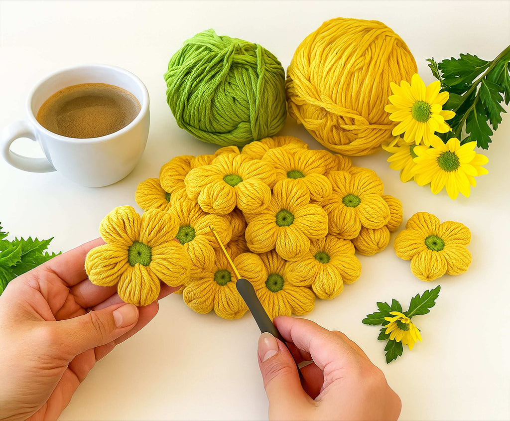 Crochet 3D Puffy Flower Pattern PDF, Textured Bloom Applique Tutorial - Hand Trendy