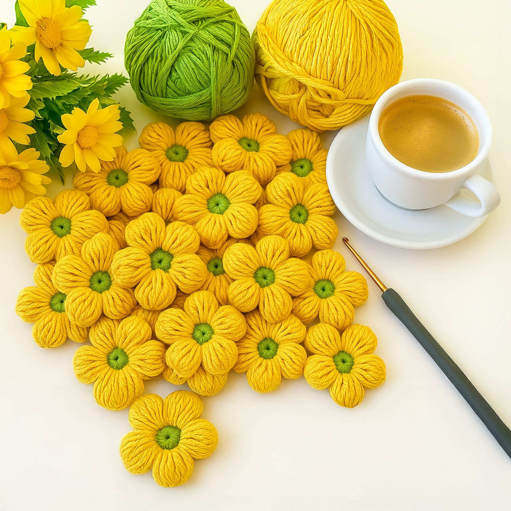 Crochet 3D Puffy Flower Pattern PDF, Textured Bloom Applique Tutorial - Hand Trendy