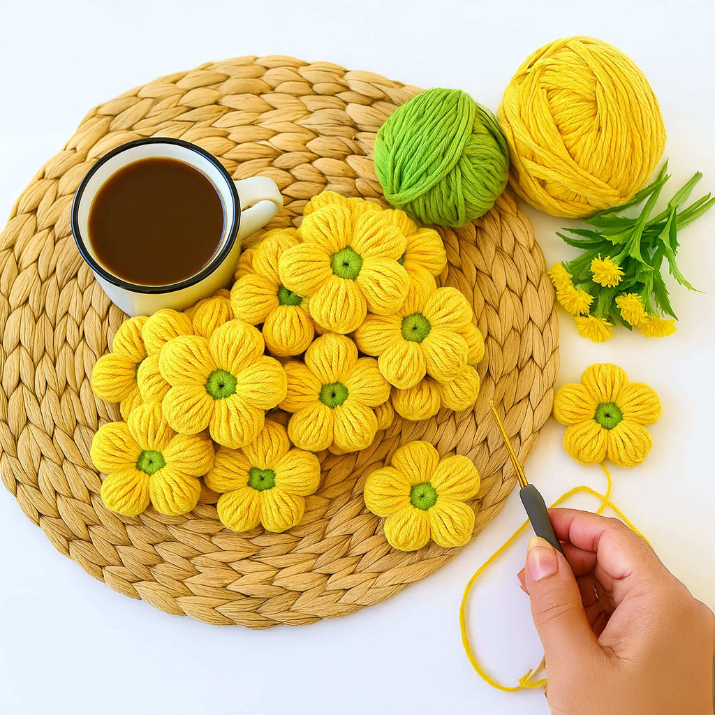 Crochet 3D Puffy Flower Pattern PDF, Textured Bloom Applique Tutorial - Hand Trendy