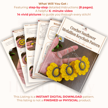 Crochet Sunflower Medallion Keychain Pattern PDF, Vintage Floral Pendant Tutorial - Hand Trendy
