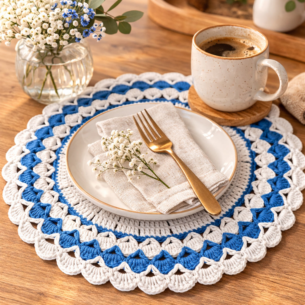 Crochet Round Placemat Pattern PDF, Large Table Mat Design for Farmhouse Kitchen Decor