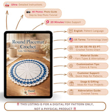 Crochet Round Placemat Pattern PDF, Large Table Mat Design for Farmhouse Kitchen Decor