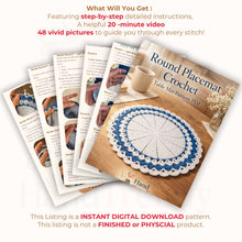 Crochet Round Placemat Pattern PDF, Large Table Mat Design for Farmhouse Kitchen Decor
