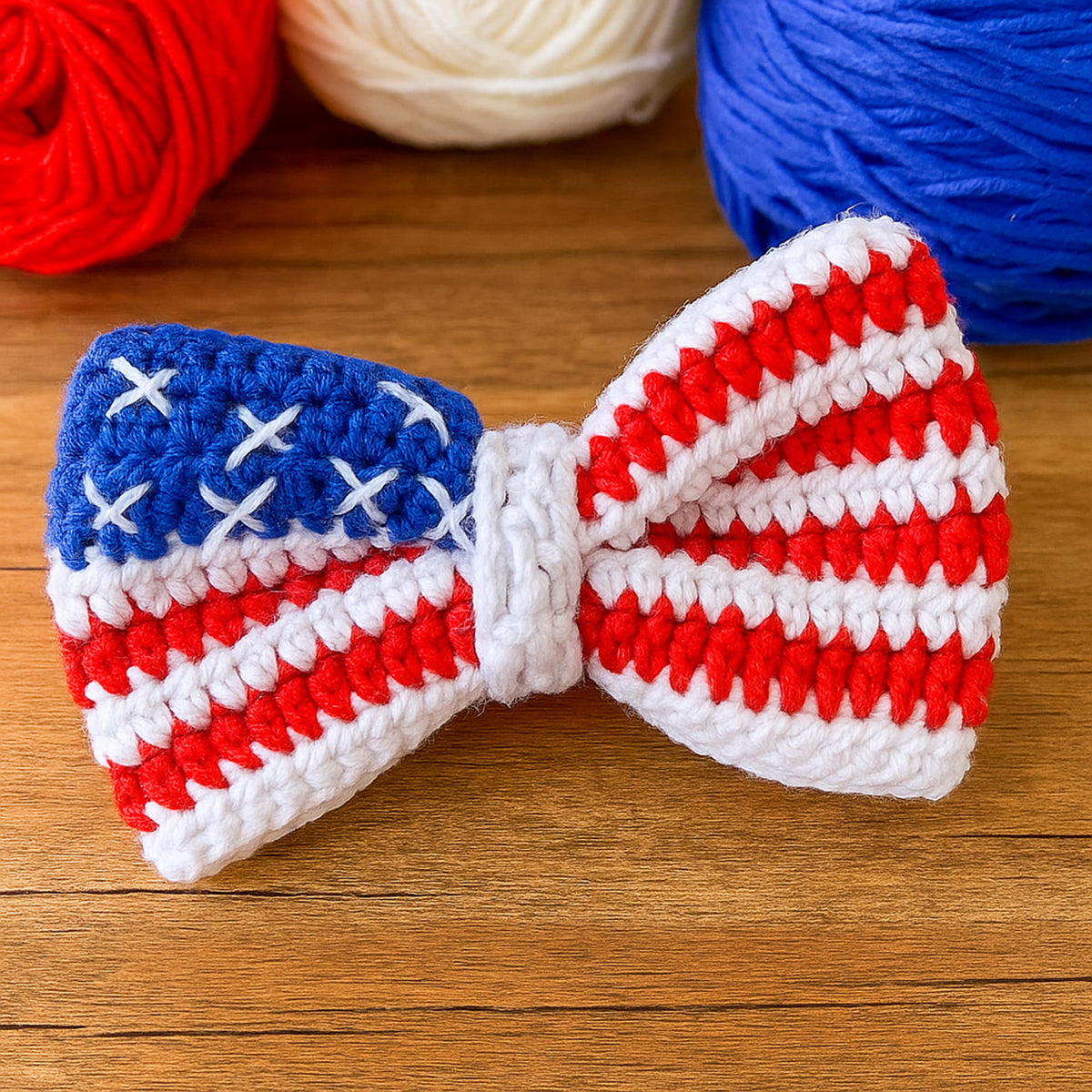 Crochet American Flag Bow Pattern PDF, Patriotic Hair Bow Design, Fourth Of July Accessory