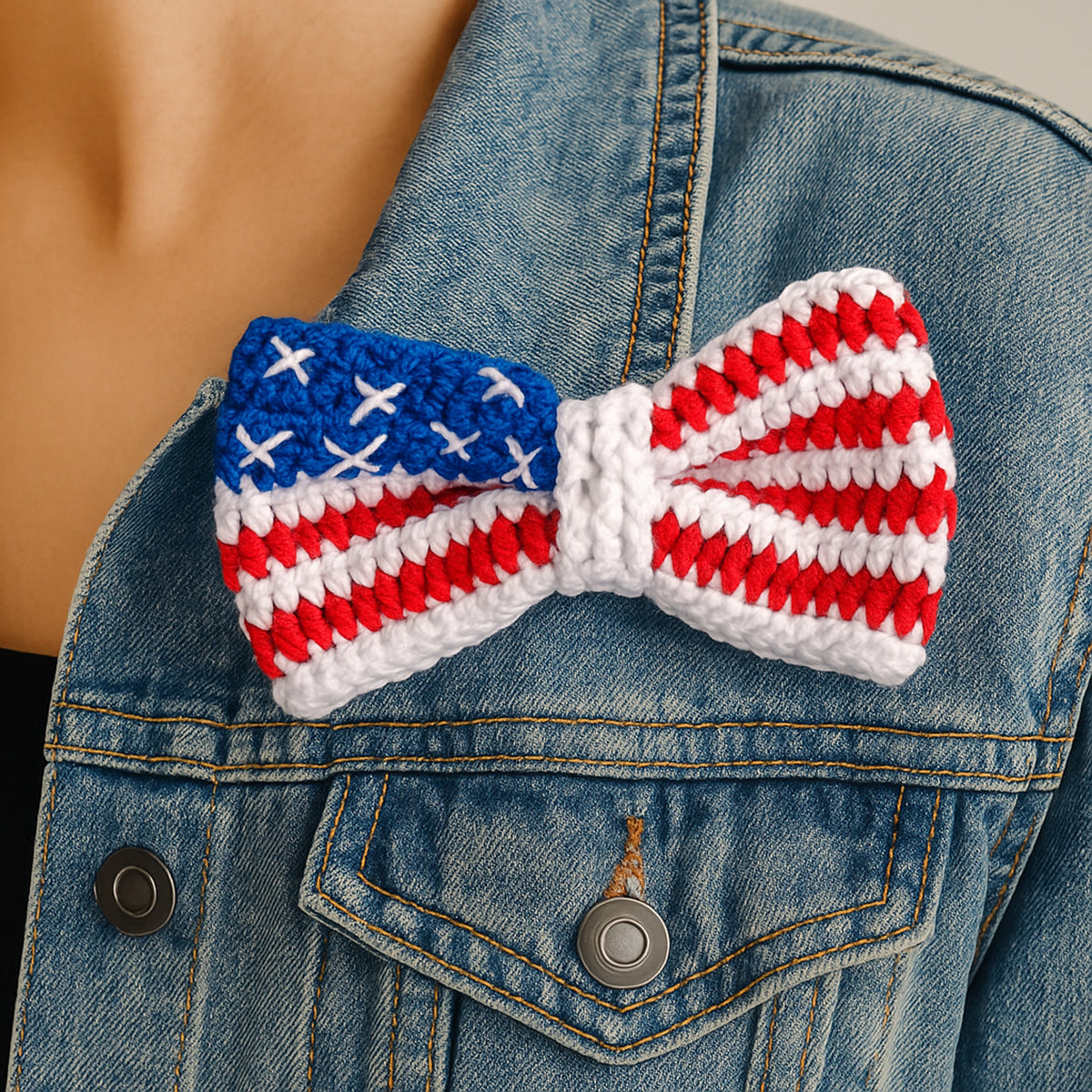 Crochet American Flag Bow Pattern PDF, Patriotic Hair Bow Design, Fourth Of July Accessory