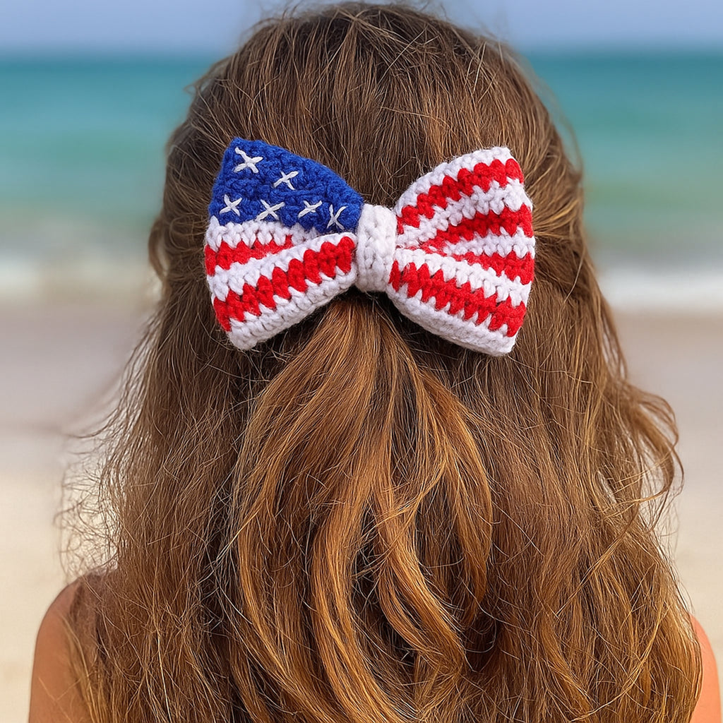 Crochet American Flag Bow Pattern PDF, Patriotic Hair Bow Design, Fourth Of July Accessory