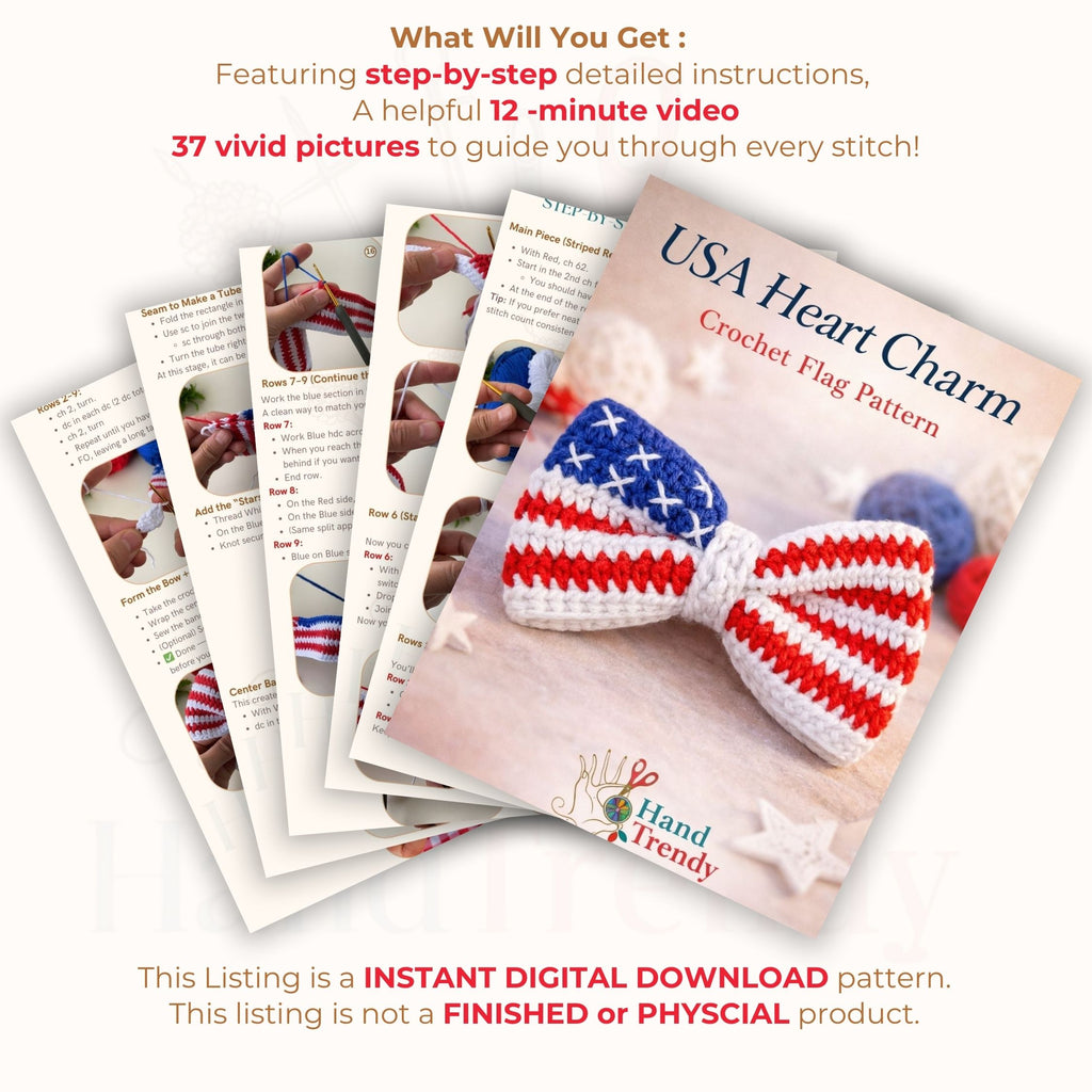 Crochet American Flag Bow Pattern PDF, Patriotic Hair Bow Design, Fourth Of July Accessory