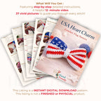 Crochet American Flag Bow Pattern PDF, Patriotic Hair Bow Design, Fourth Of July Accessory