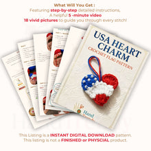 Crochet American Flag Heart Pattern PDF, Patriotic Mini Heart Charm, USA Flag Ornament