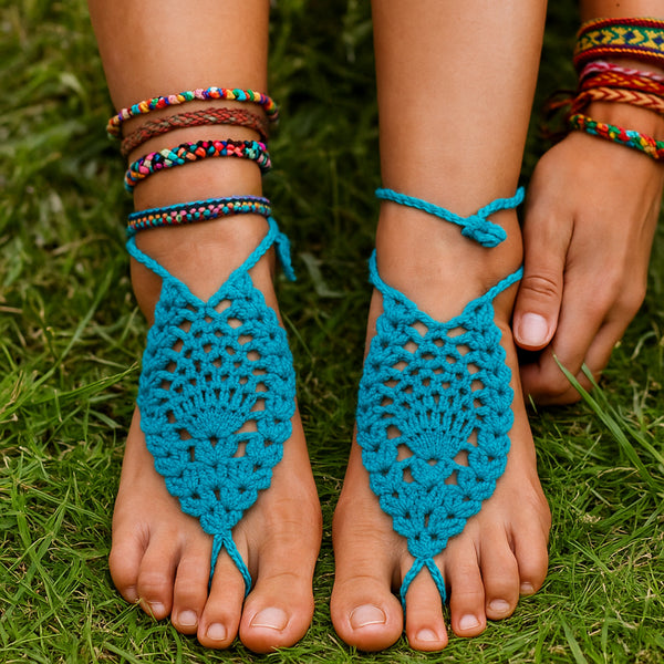 Crochet Barefoot Sandals Pattern PDF, Boho Foot Jewelry Design, Summer Beach Accessory
