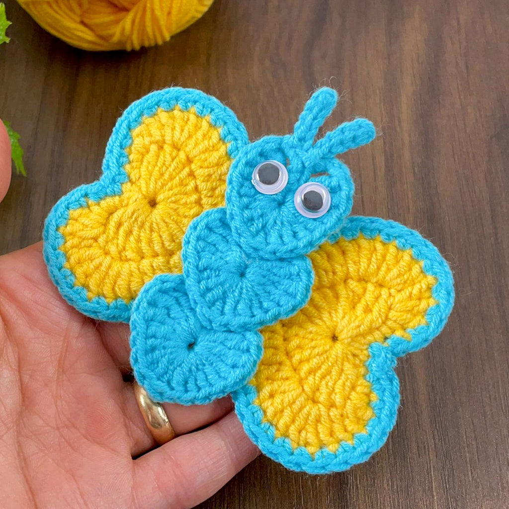 Crochet Butterfly Applique Pattern PDF Heart Motif Design For DIY Craft Projects - Hand Trendy