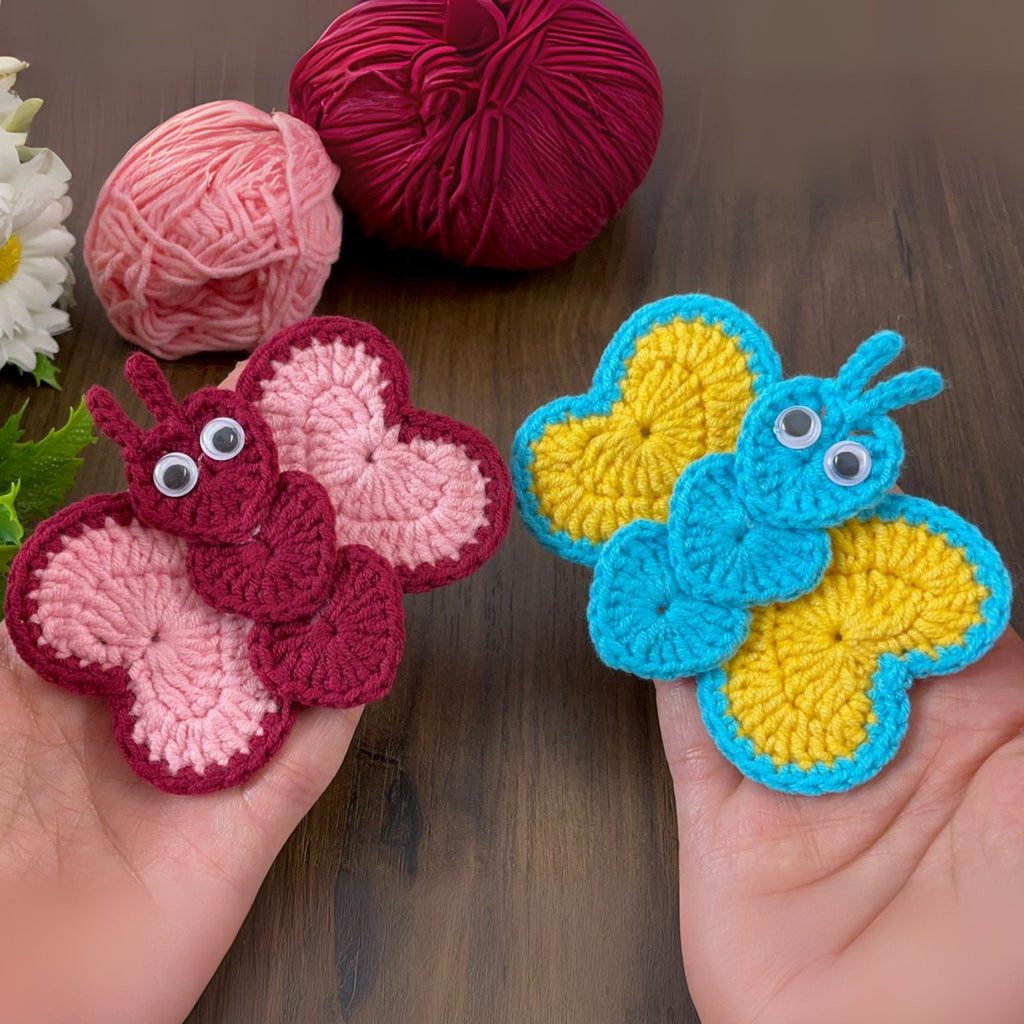 Crochet Butterfly Applique Pattern PDF Heart Motif Design For DIY Craft Projects - Hand Trendy