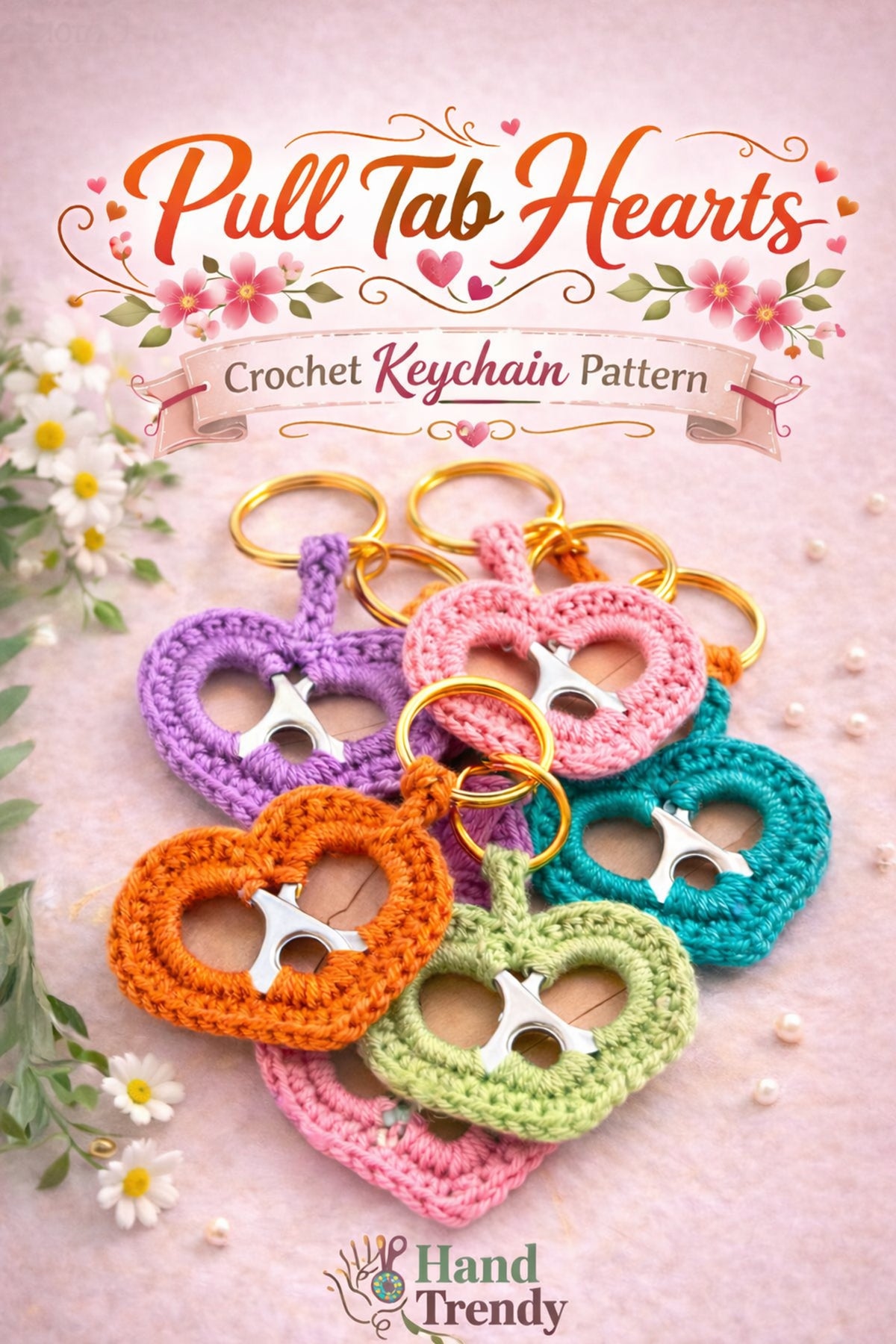 Crochet Can Tab Heart Keychain Pattern, Soda Pop Tab Crochet Design, Pull Tab Heart Keyring Tutorial