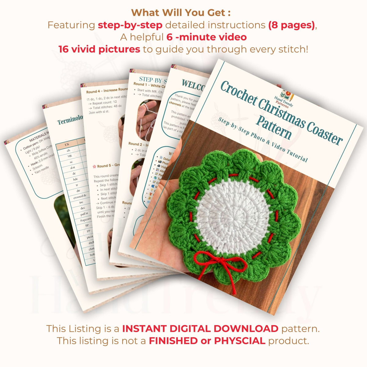 Crochet Christmas Coaster Pattern – Festive Holiday Table Decoration PDF - Hand Trendy