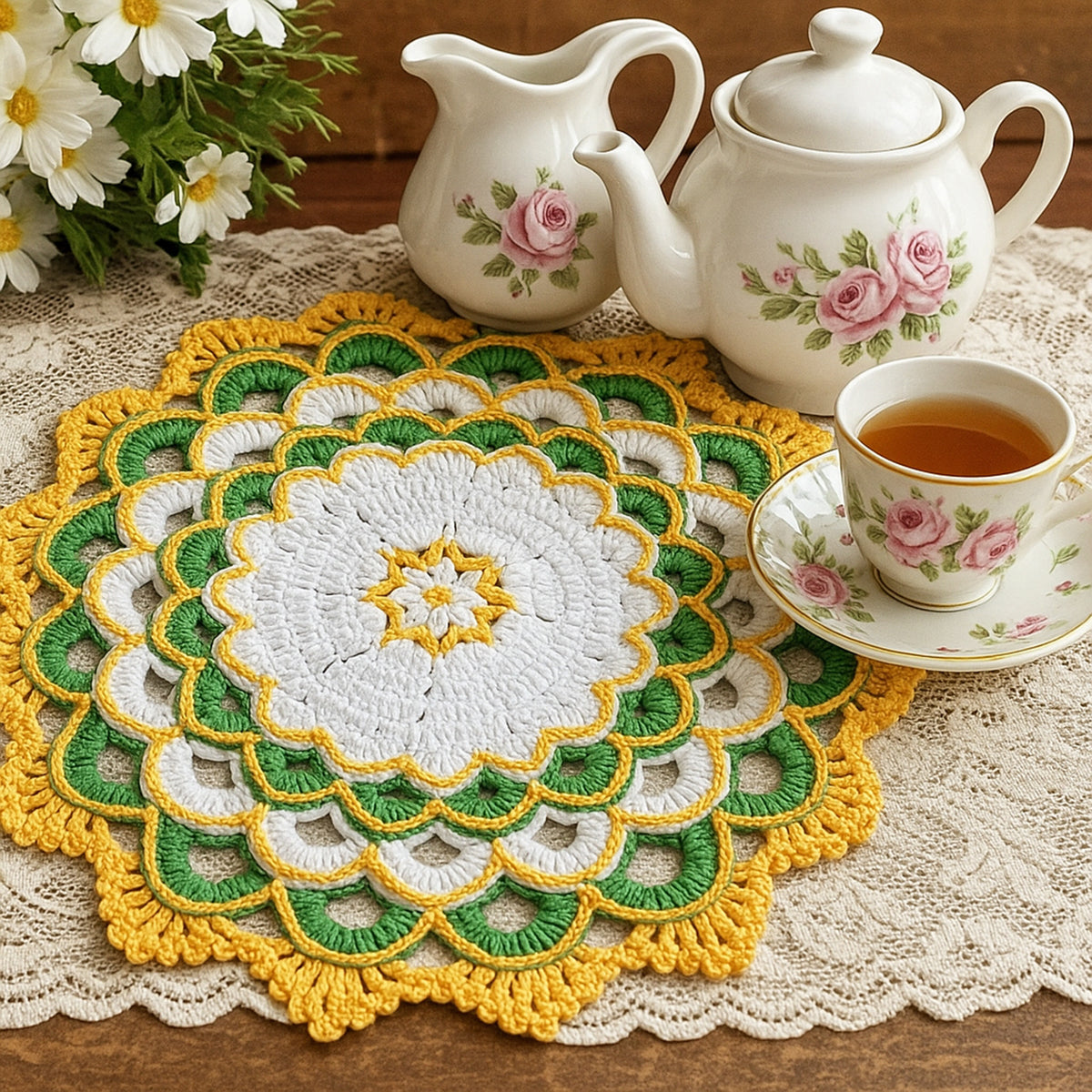 Crochet Doily Pattern PDF Round Floral Table Mat Vintage Home Decor Design