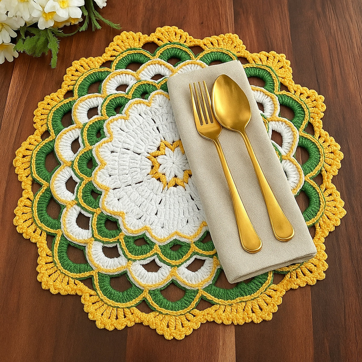 Crochet Doily Pattern PDF Round Floral Table Mat Vintage Home Decor Design