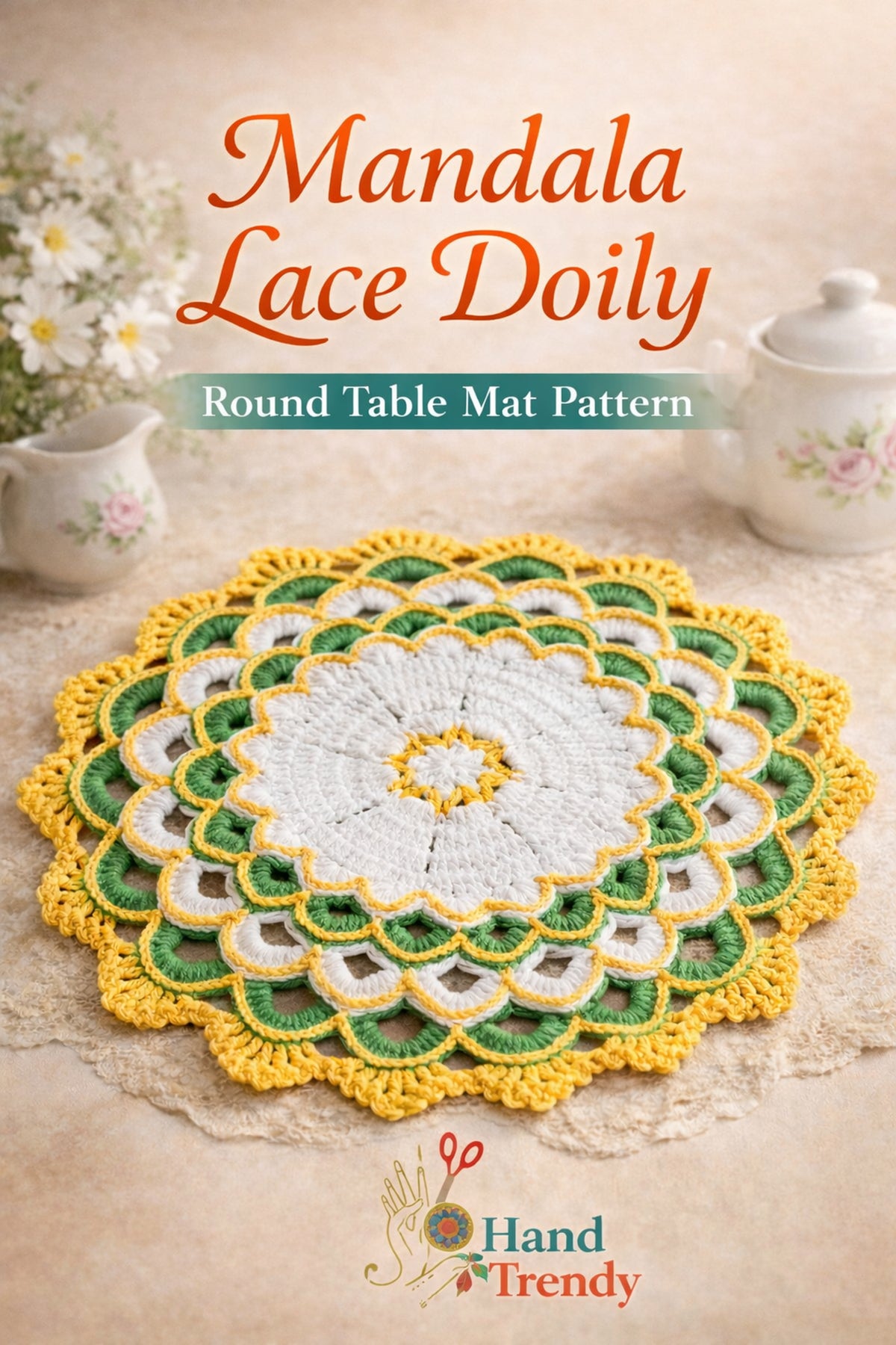 Crochet Doily Pattern PDF Round Floral Table Mat Vintage Home Decor Design