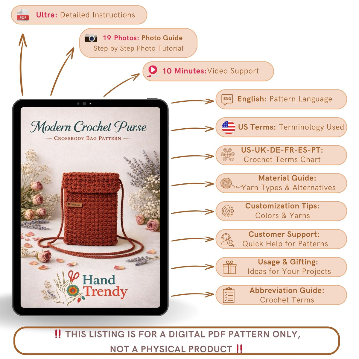 Crochet Crossbody Bag Pattern PDF, Textured Mini Shoulder Purse, Everyday Phone Pouch