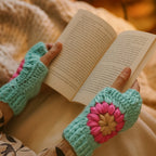 Crochet Fingerless Gloves Pattern With Floral Motif PDF Hand Warmers Design