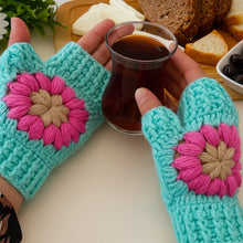 Crochet Fingerless Gloves Pattern With Floral Motif PDF Hand Warmers Design