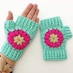 Crochet Fingerless Gloves Pattern With Floral Motif PDF Hand Warmers