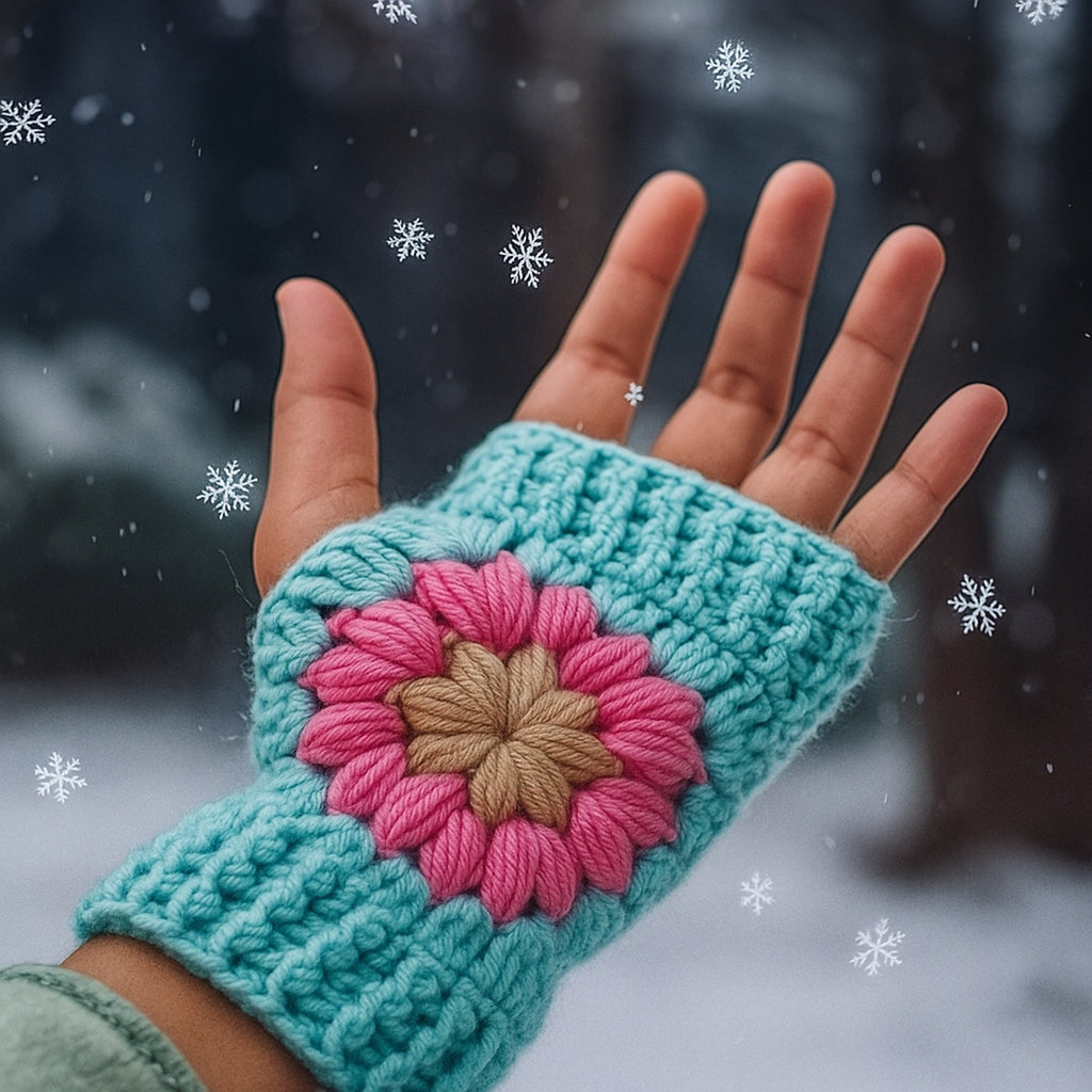 Crochet Fingerless Gloves Pattern With Floral Motif PDF Hand Warmers Design