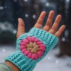 Crochet Fingerless Gloves Pattern With Floral Motif PDF Hand Warmers Design