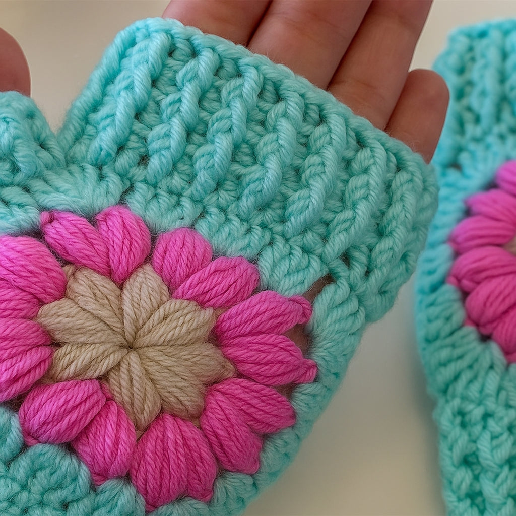 Crochet Fingerless Gloves Pattern With Floral Motif PDF Hand Warmers Design