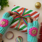 Crochet Fingerless Gloves Pattern With Floral Motif PDF Hand Warmers Design