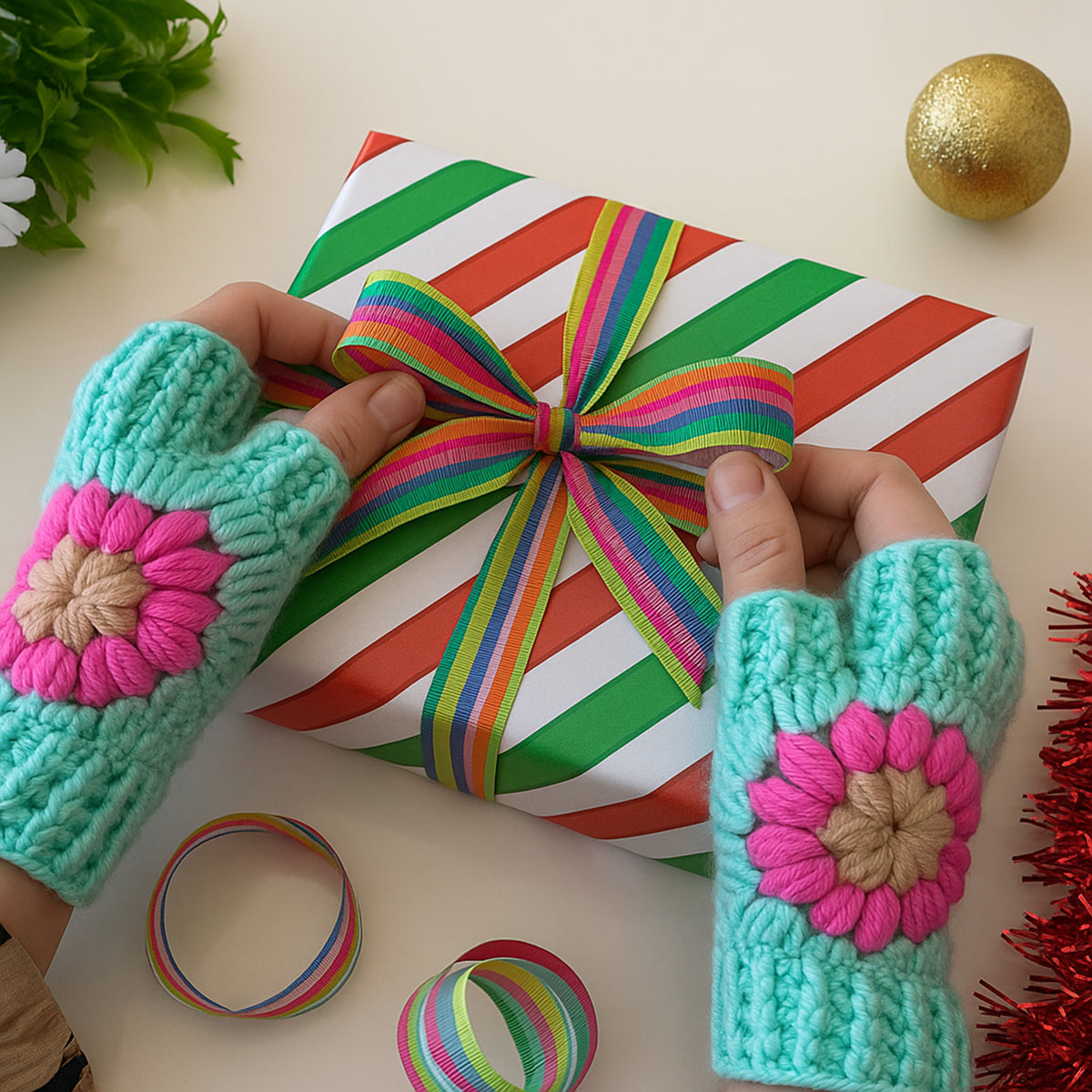 Crochet Fingerless Gloves Pattern With Floral Motif PDF Hand Warmers Design