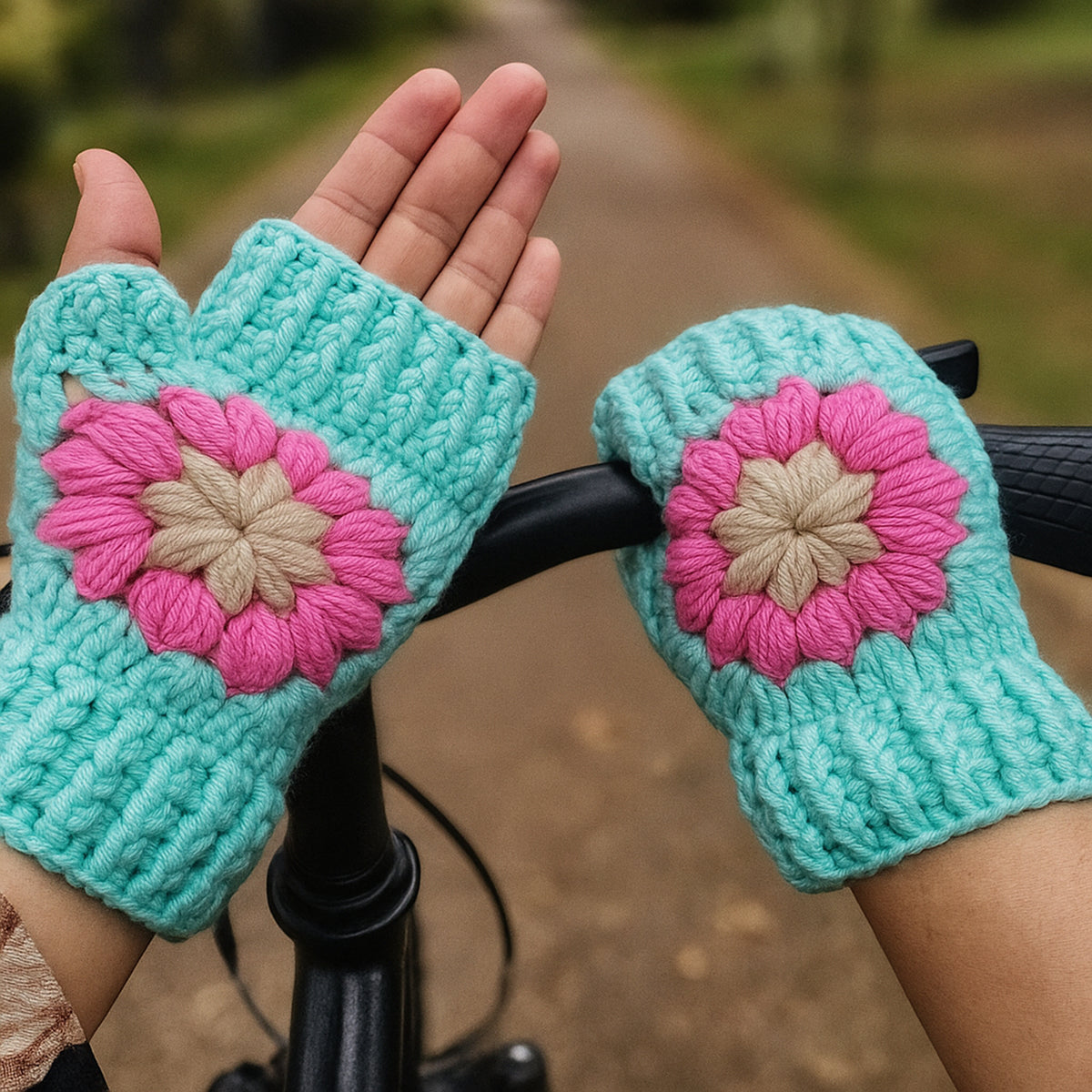 Crochet Fingerless Gloves Pattern With Floral Motif PDF Hand Warmers Design