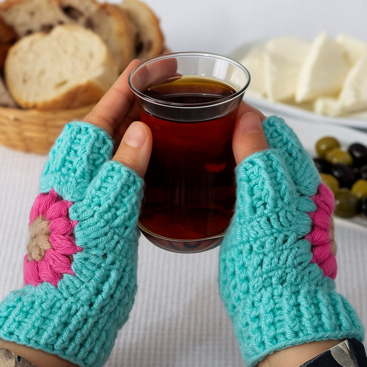 Crochet Fingerless Gloves Pattern With Floral Motif PDF Hand Warmers Design
