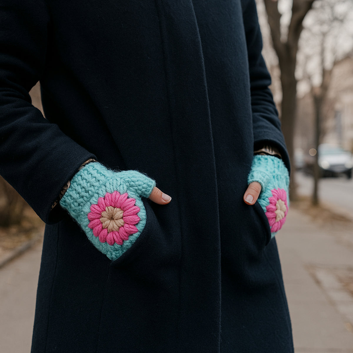 Crochet Fingerless Gloves Pattern With Floral Motif PDF Hand Warmers Design