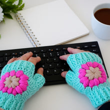 Crochet Fingerless Gloves Pattern With Floral Motif PDF Hand Warmers Design