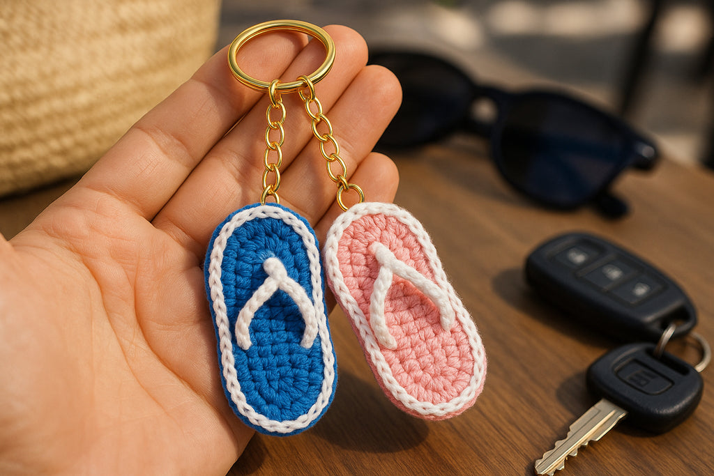 Crochet Flip Flop Keychain Pattern PDF, Mini Sandal Charm Tutorial, Summer Bag Accessory