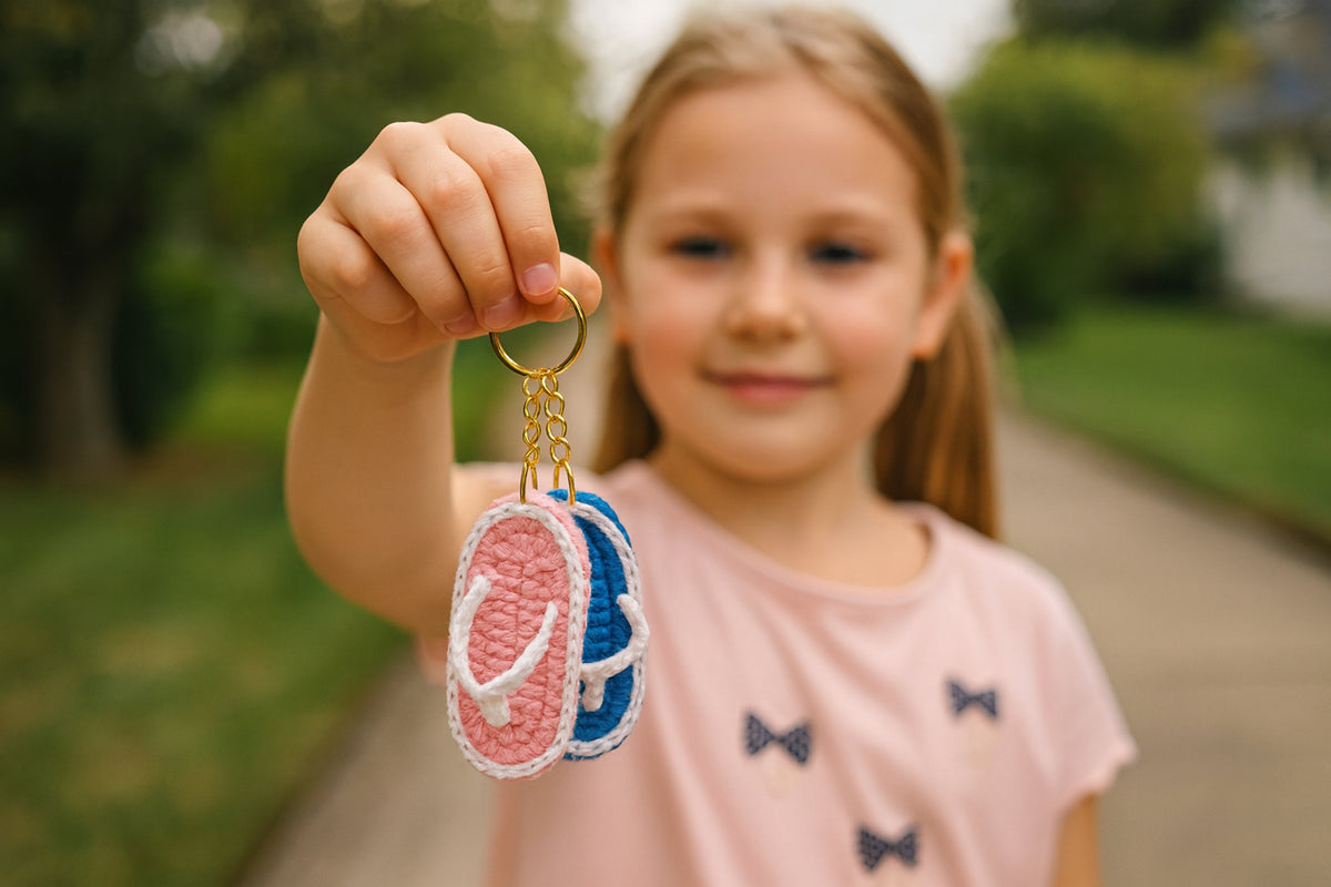Crochet Flip Flop Keychain Pattern PDF, Mini Sandal Charm Tutorial, Summer Bag Accessory