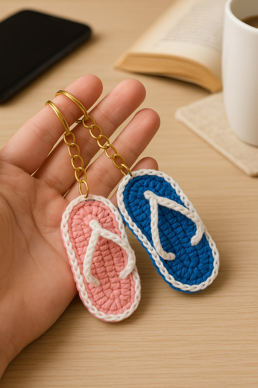 Crochet Flip Flop Keychain Pattern PDF, Mini Sandal Charm Tutorial, Summer Bag Accessory