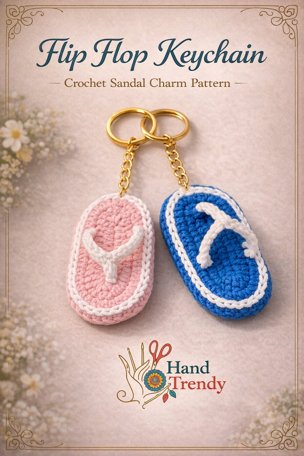 Crochet Flip Flop Keychain Pattern PDF, Mini Sandal Charm Tutorial, Summer Bag Accessory