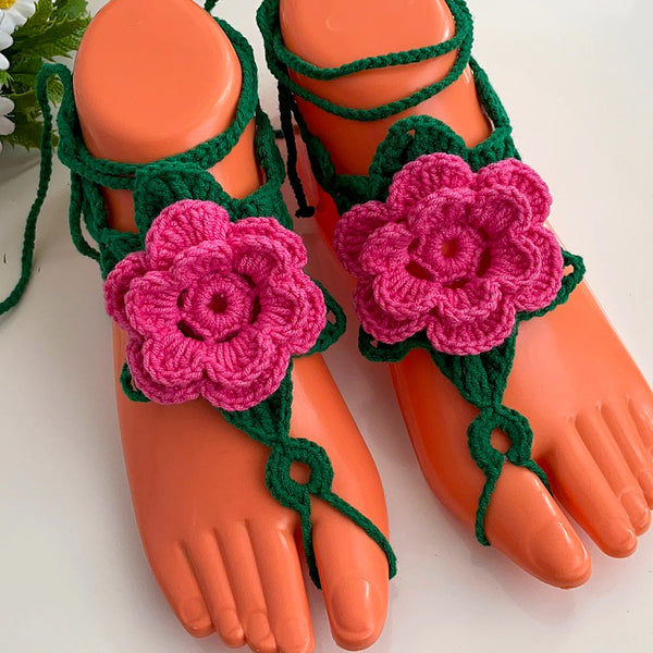 Crochet Flower Barefoot Sandals Pattern PDF, Lace Up Beach Foot Jewelry Design