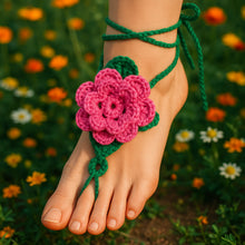 Crochet Flower Barefoot Sandals Pattern PDF, Lace Up Beach Foot Jewelry Design