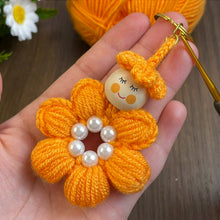 Crochet Flower Keychain Pattern PDF, Cute Doll Charm Design, Pearl Center Petal Motif