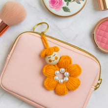 Crochet Flower Keychain Pattern PDF, Cute Doll Charm Design, Pearl Center Petal Motif