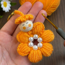 Crochet Flower Keychain Pattern PDF, Cute Doll Charm Design, Pearl Center Petal Motif