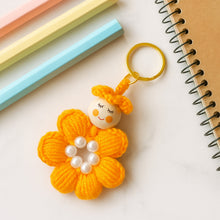 Crochet Flower Keychain Pattern PDF, Cute Doll Charm Design, Pearl Center Petal Motif