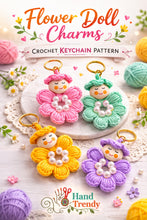 Crochet Flower Keychain Pattern PDF, Cute Doll Charm Design, Pearl Center Petal Motif