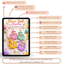 Crochet Flower Keychain Pattern PDF, Cute Doll Charm Design, Pearl Center Petal Motif